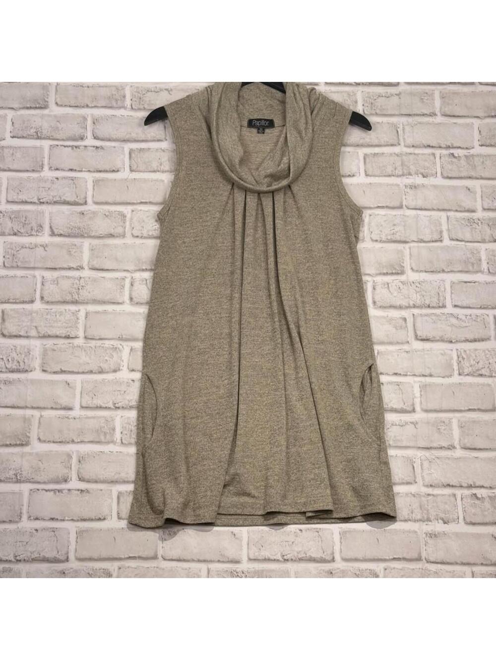 Papillion Cap Sleeve Cowl Neck Tunic Sand Pockets Women's XS